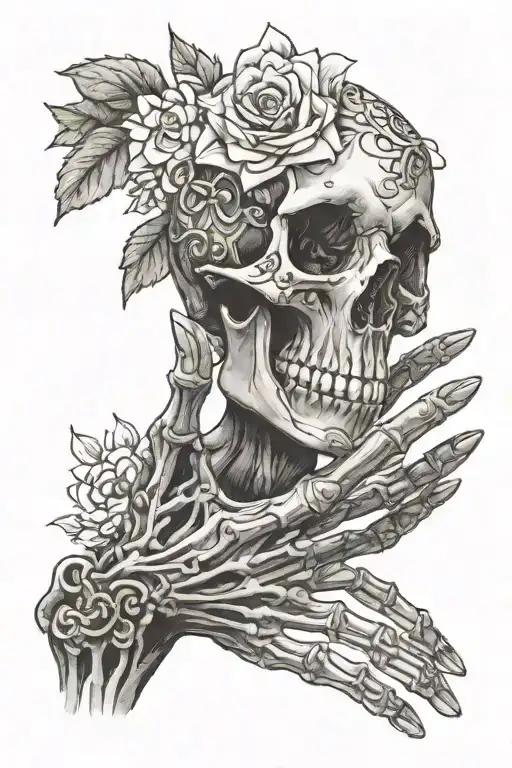 Floral Hand Reaching To Skeleton Hand Holding