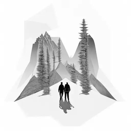 Man In Shadow Walk To Mountain