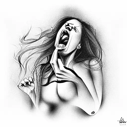 A Beautiful Woman Screaming On A Giant X