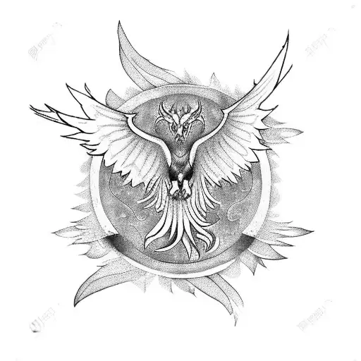 Tattoo Design Of Flying Pheonix With Mandala Pattern And Lotus Mandala At The Bottom