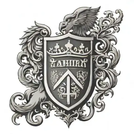 Family Crest Incorporating Military Symbols And Roman Numerals For Significant Dates