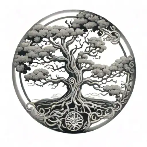 Tree Of Life Surrounded By Ouroboros