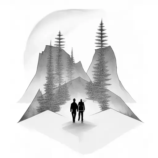 Man In Shadow Walk To Mountain