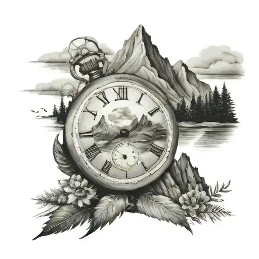Mountains And A Clock In Nature