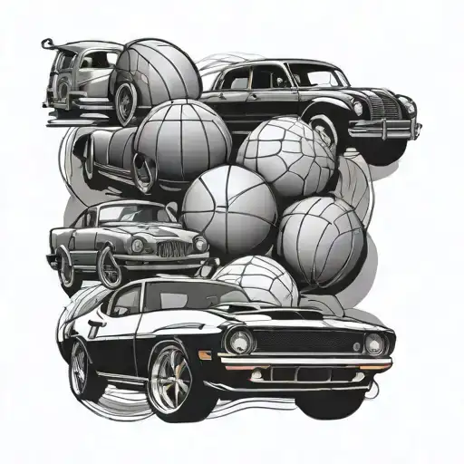 A Collage Of Different Classic And Modern Cars Intertwined With Basketballs