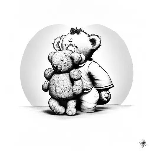 Clown With A Teddy Bear Leaning On Each Other