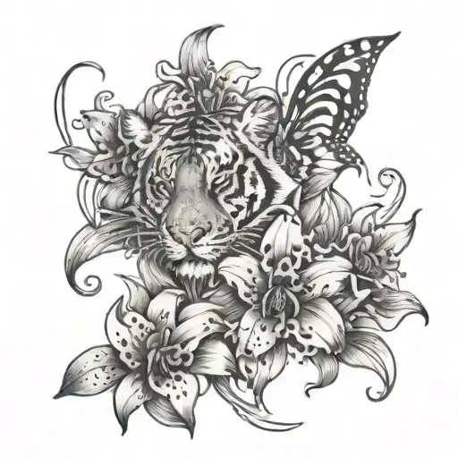 3 Tiger Lillies Flowers On Top Of Another