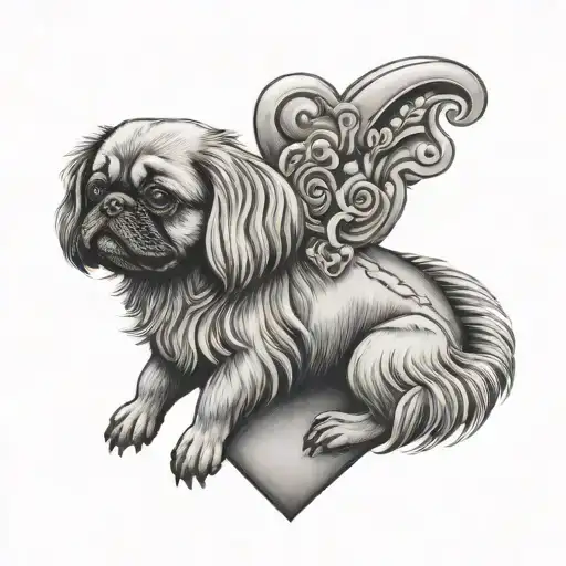Crab Heart Shaped Locket With A Pekingese Dog Wearing