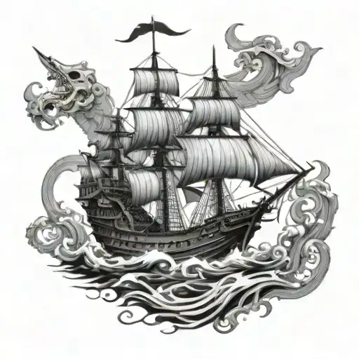 Pirate Ship And The Kraken