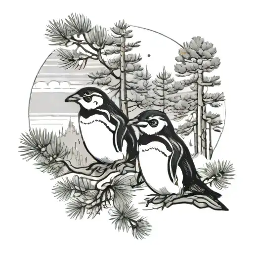Pine Trees With Small Penguin