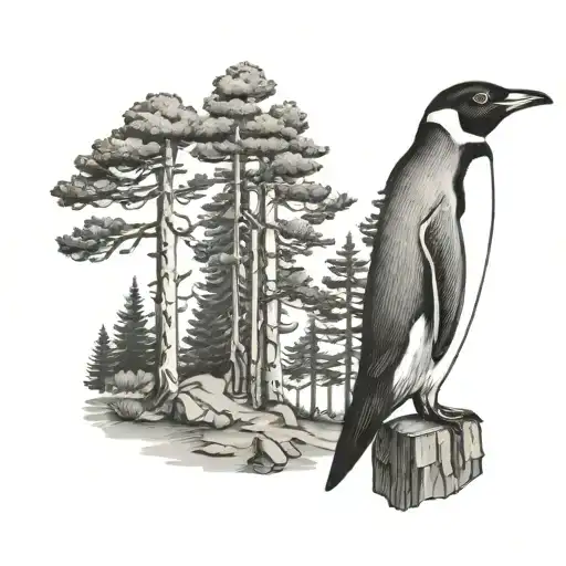 Big Pine Trees With Small Penguin