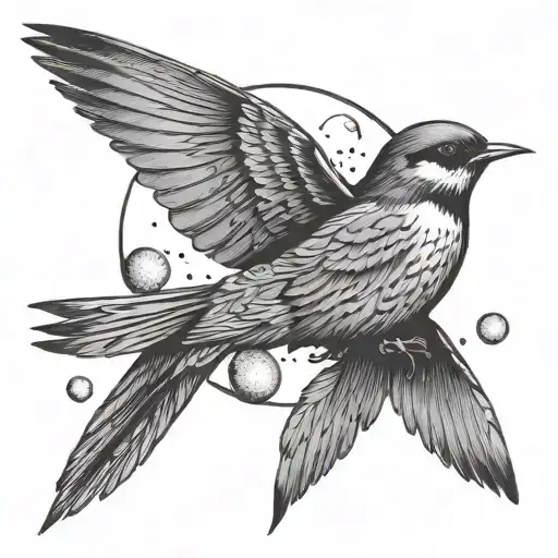 Design A Black-grey Tattoo Of A Swallow Flying Through Different Moon Phases