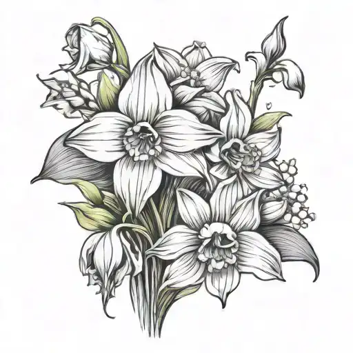 Paper White Narcissus Flower With Lily Of The Valley Flower With Sweet Pea Flower