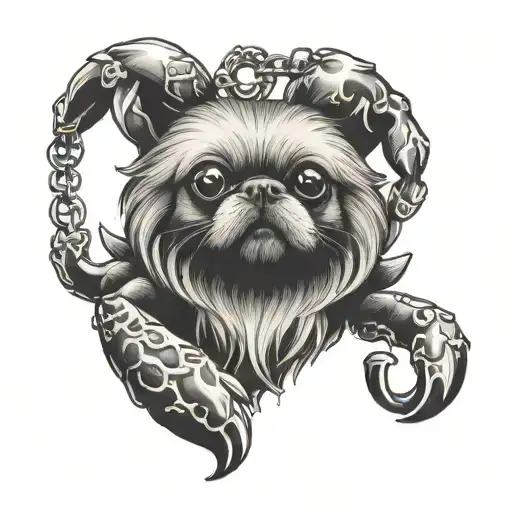 Crab Heart With A Pekinese Dog Necklace