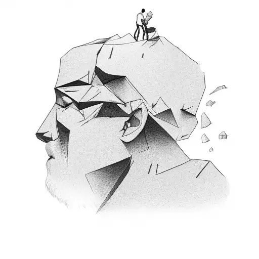 Man In Shadow Walk To Mountain