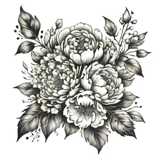 Watercolor Floral Bouquet With Peonies And A Negative Space Cross In The Center