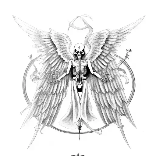 Angel Skeleton With Wings And Swords
