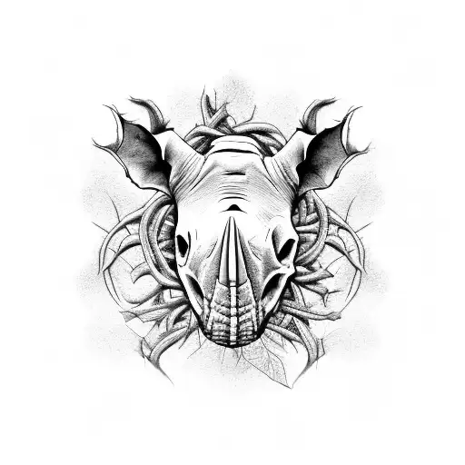Rhino Skull With Vines Surrounding