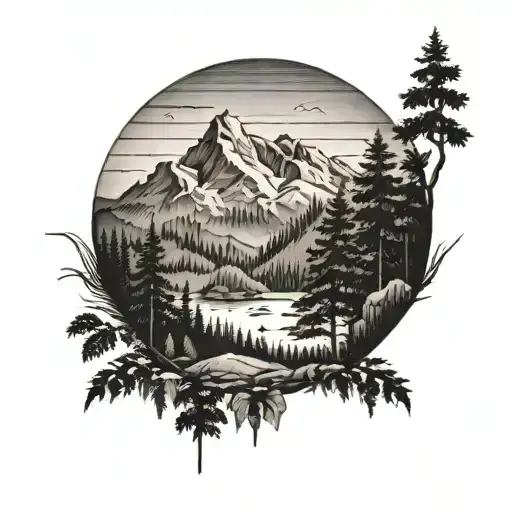 Forest With Mountain In Background