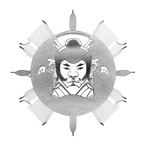 Modern Samurai With Japanese Sun In Background