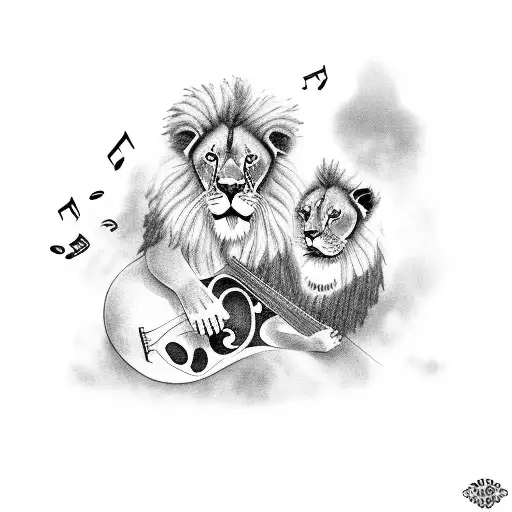 A Lion Family Playing Musical Instruments