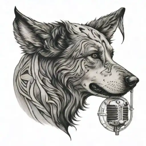 A Detailed Black And Grey Tattoo Of A Dog Howling Along To Noah Kahan's Music