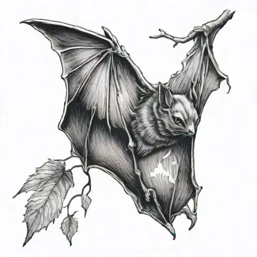 Bat Hanging On Branch