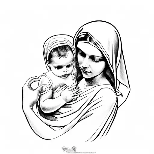 Virgin Mary Whit A Baby On Her Amrs