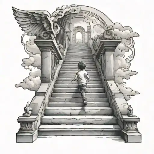 Stairway To Heaven With Kid Looking Up