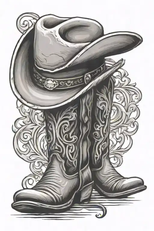 Cross With Cowboy Boots And Cowboy Hat Sitting