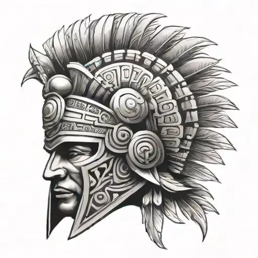 Create A Detailed Aztec Warrior Helmet Tattoo On The Forearm