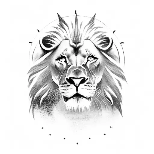 A Warrior Standing In Foreground In Background An Open Sea And A Big Lion In The Sky