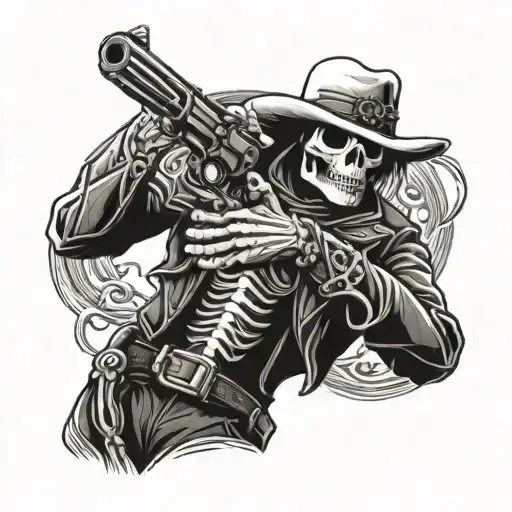 Skeleton Gunslinger Holding Gun