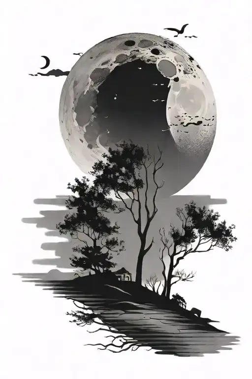 Night Landscape With Moon