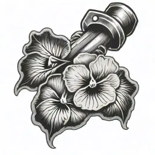 A Black And Grey Portrait Of A Hammer And Pansy