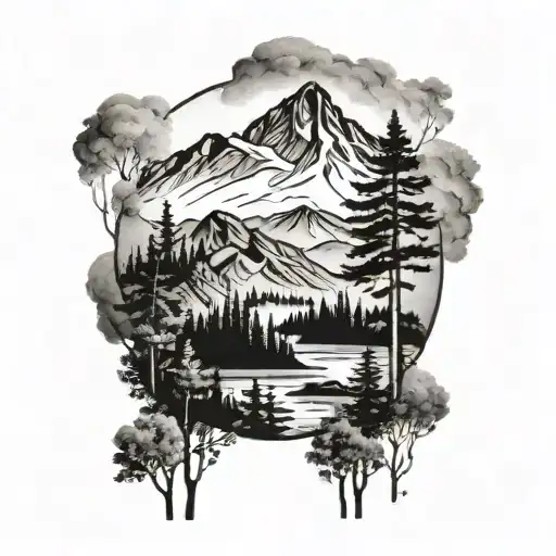 Forest With Mountain In Background