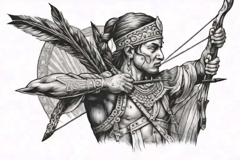 Indian Archer Shooting An Arrow To The Sky