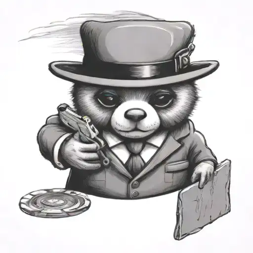 Mafioso Holding An Ametralladora With A Teddy Bear Peeking Out Of His Pocket