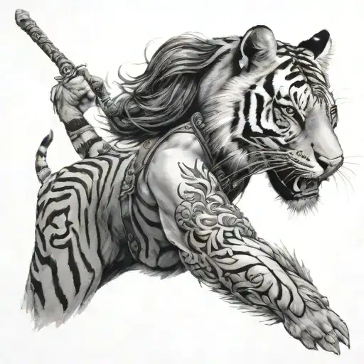 A Woman Warrior With A Tiger