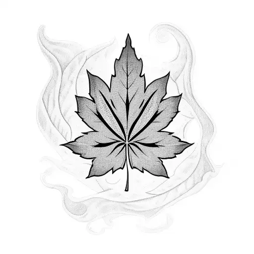A Stylized Cannabis Leaf Surrounded By Swirling Smoke And A Cat Lounging In The Sun