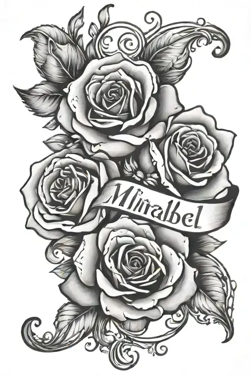Mirabel Script Tattoo Design For The Neck With Rose