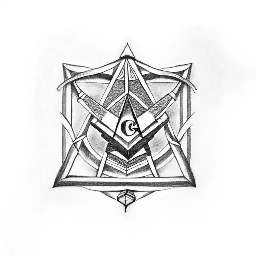 Design A Black-grey Tattoo Featuring A Masonic Square And Compass Intertwined With Musical Notes