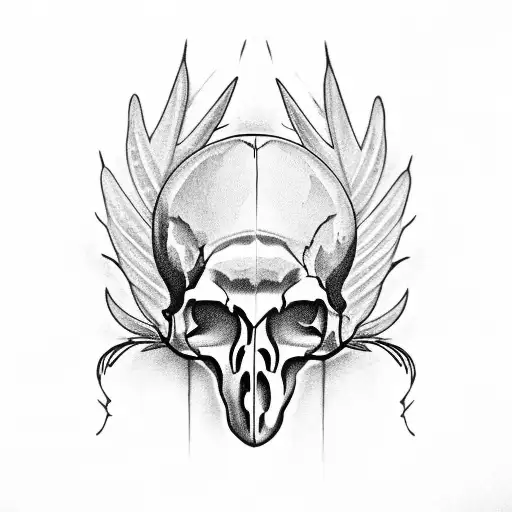 Parrot Skull With Crossed Feathers