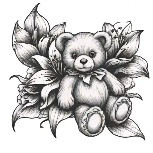 Lily Flower And Teddy Bear