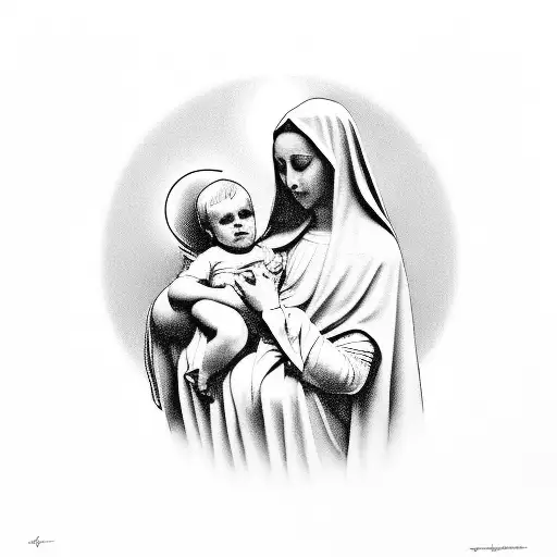 Virgin Mary Holding Child In Arms
