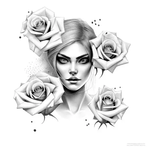 Woman Face And Rose