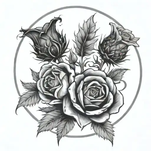 Old Celtic Design Of English Rose And Scottish Thistle