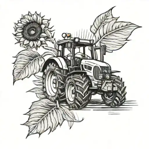 Sunflower With A Tractor Driving