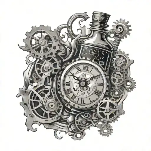 Design A Whisky Bottle Surrounded By Intricate Clock Gears And Mechanisms
