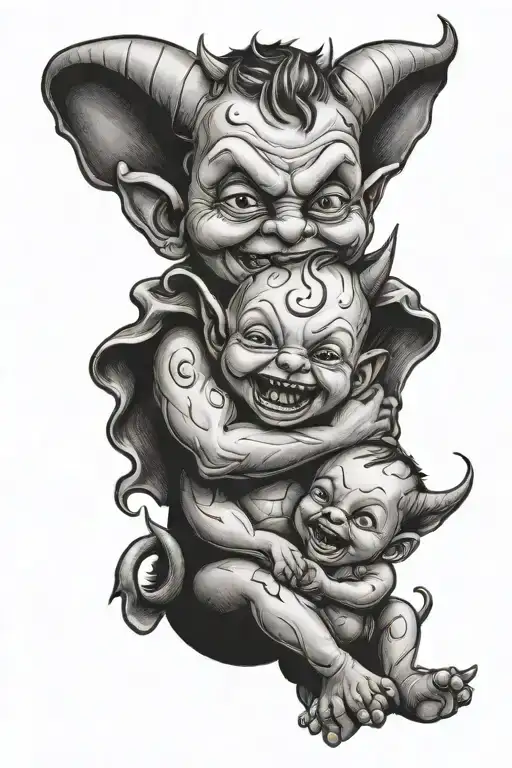 Devil Hugging A Smiling Baby Boy